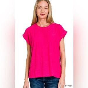 Zenana Slub Cuffed Sleeve Tee